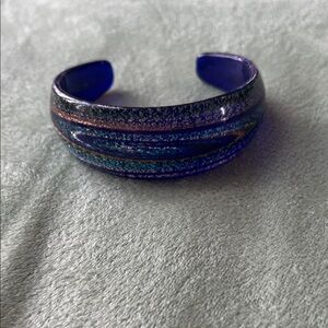 Multicolor Solid Glass Glitter Cuff Bracelet